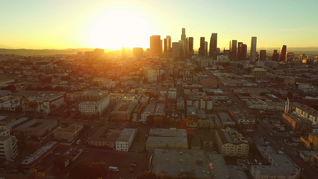洛杉矶空中市中心城市景观日出视频素材