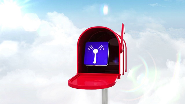 Wifi图标在蓝天背景的邮箱视频下载