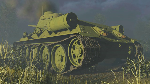老俄罗斯坦克T 34后视图视频素材