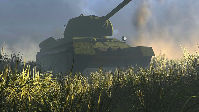传奇的俄罗斯T 34坦克正面视图视频素材