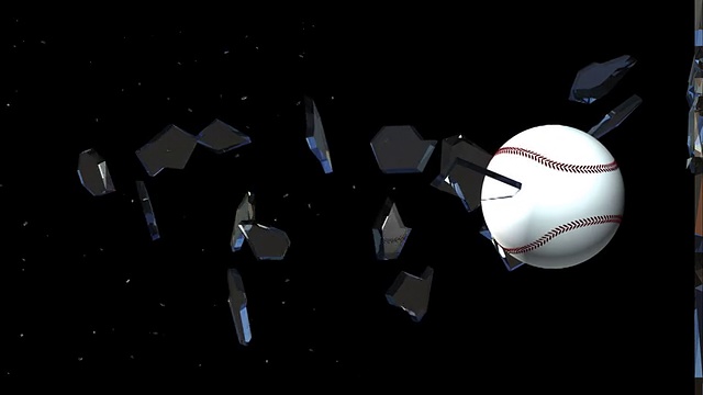 慢动作棒球玻璃破碎3d动画(高清)视频素材
