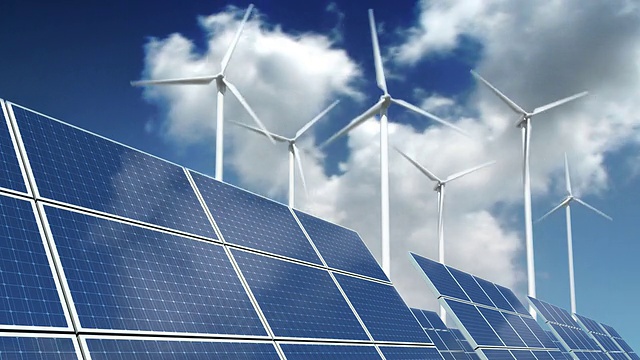 太阳能板和风力涡轮机-绿色能源视频下载
