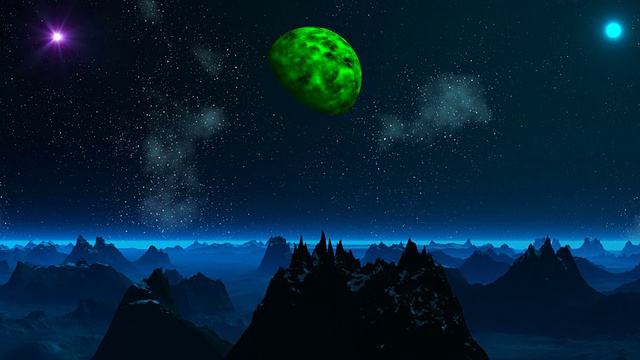 绿色星球和飞碟在天空视频素材