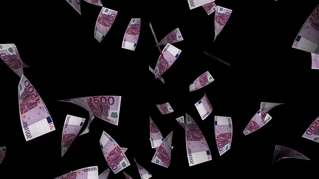 500欧元纸币落在阿尔法通道视频素材