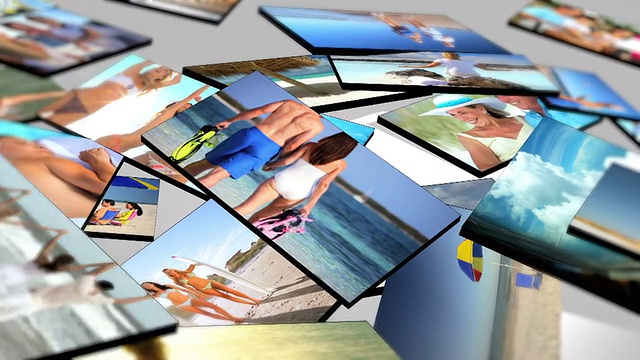 3D面板蒙太奇家庭海滩度假生活方式视频下载