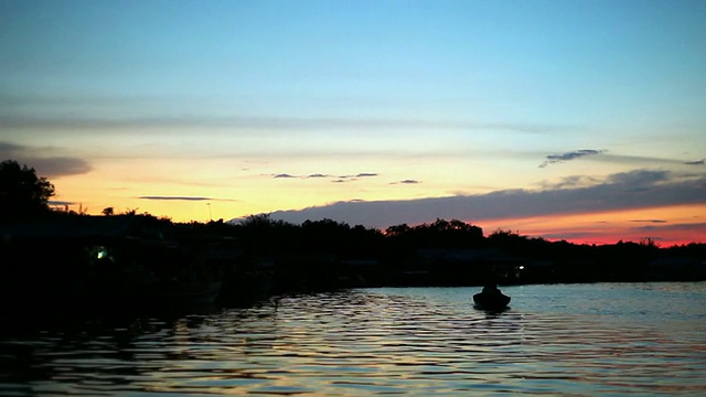 在柬埔寨吴哥，暹粒，洞里萨湖上看日落视频素材