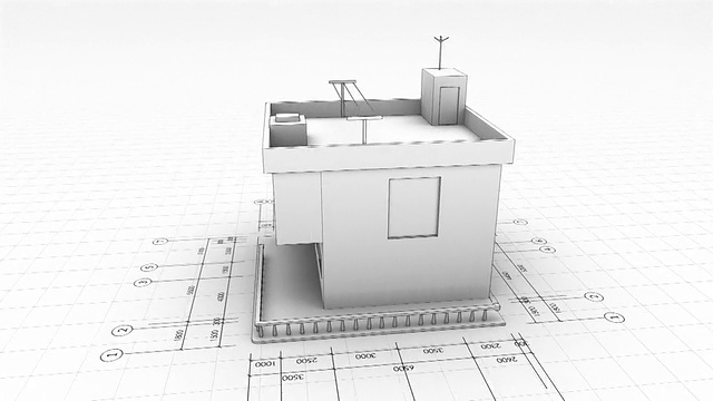 线框架3D房子生长在蓝图-高清视频素材