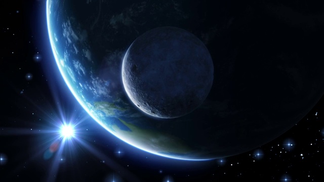 地球，月亮和太阳。蓝色的光。HD 1080。视频素材