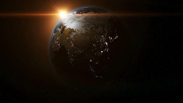 行星地球旋转循环背景与镜头光晕3D高清视频素材