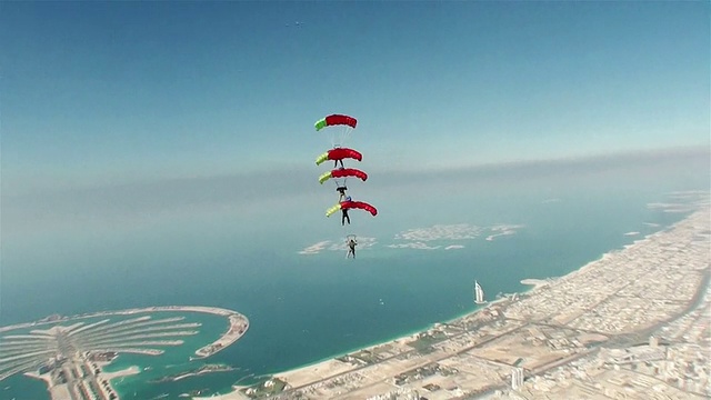 跳伞。一组伞兵表演运动元素视频素材
