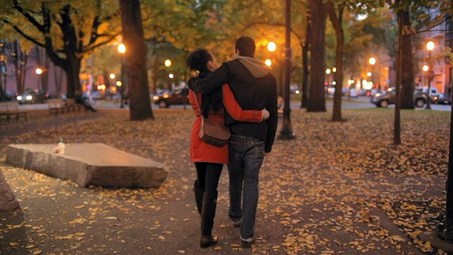 情侣在公园散步视频素材