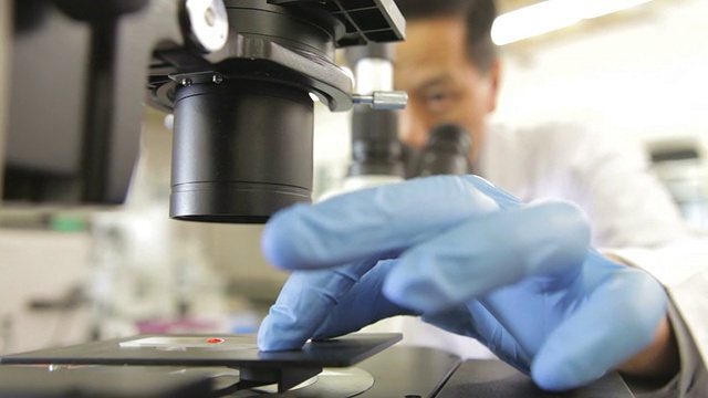 在实验室中使用显微镜的男性科学家视频购买