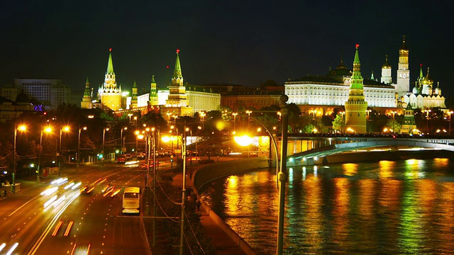 从河堤边的莫斯科克里姆林宫。视频素材