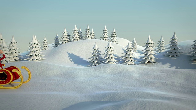 圣诞老人驾着他的雪橇穿过雪景视频素材