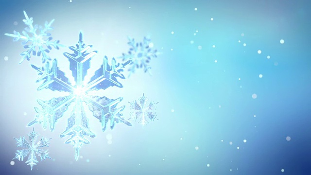 雪花动画与复制空间。明亮的蓝色背景。视频下载