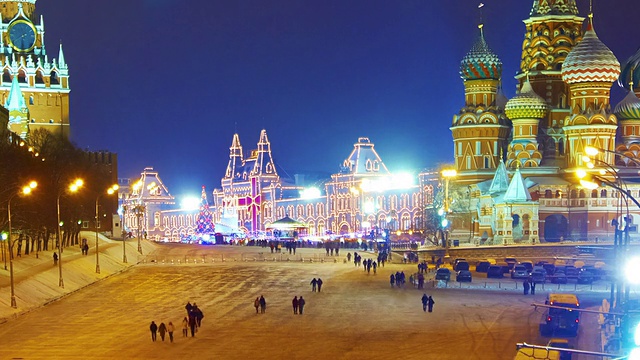 莫斯科克里姆林宫的冬夜。视频素材