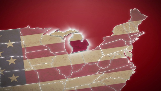 美国地图，密歇根州退出，所有州可用。红色的视频素材