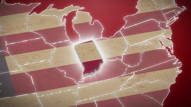 美国地图，印第安纳退出，所有州可用。红色的视频素材