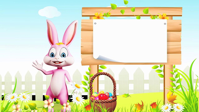 复活节兔子与标志和鸡蛋篮子视频素材