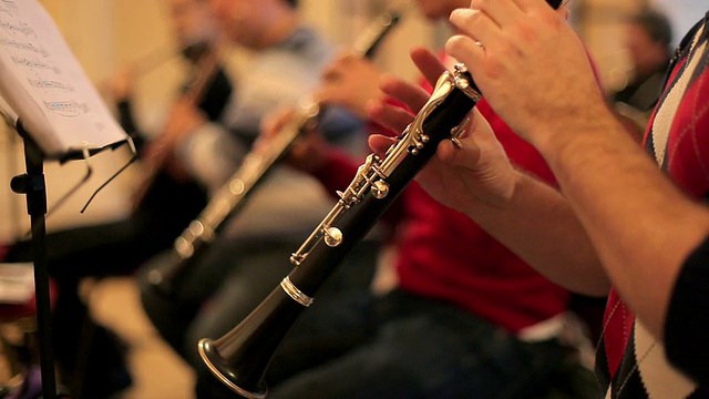 音乐家吹笛子。在管弦乐队中专业演奏长笛的长笛演奏者。视频下载