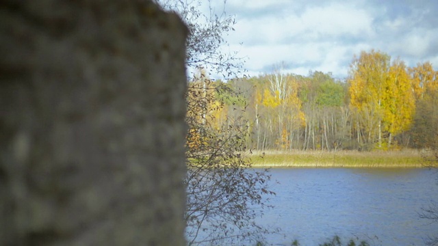 秋，河，石墙。视频素材