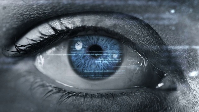 女性眼睛与程序代码。未来。技术。蓝色的。视频素材