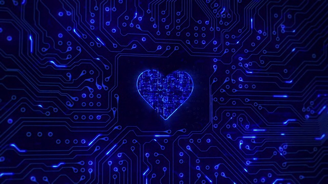 心脏与电路板。技术。Loopable。蓝色的。视频素材