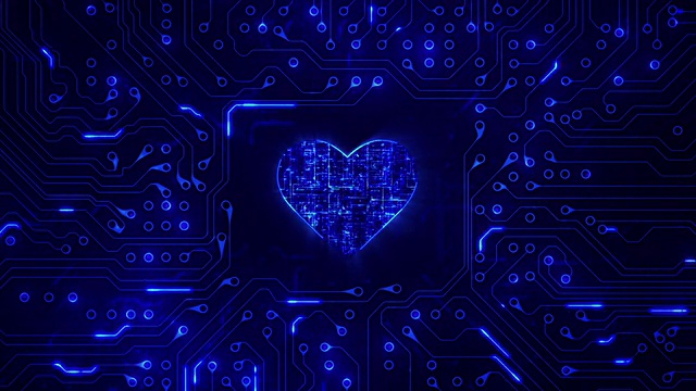 心脏与电路板。技术。Loopable。蓝色的。视频素材