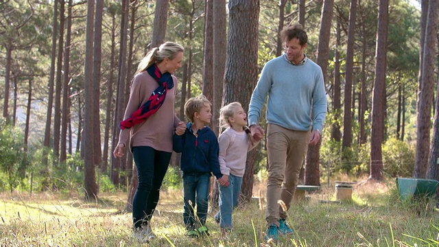 幸福的一家人在乡间散步视频素材