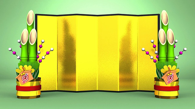 大角松和金色屏幕上的绿色背景视频素材