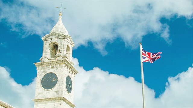 百慕大历史建筑与英国国旗视频下载