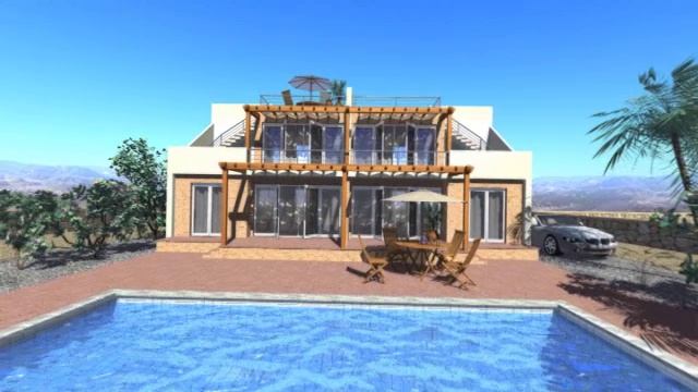 3D动画缩放到别墅在阳光充足的位置视频下载