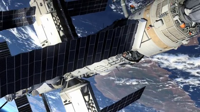 空间站在地球上方的飞行视频素材