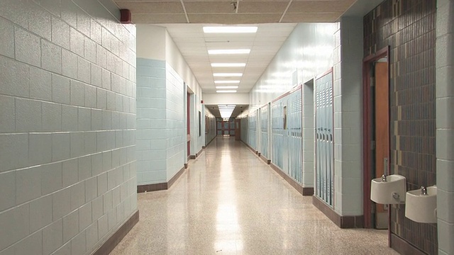 高中走廊。缓慢的放大。视频素材