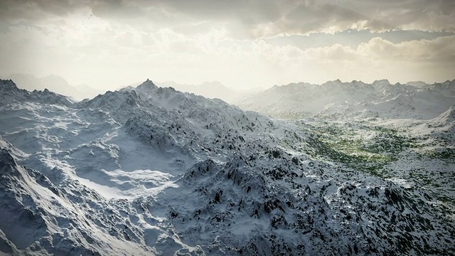 探索荒野冰川雪山日落冬季空中飞行冒险视频下载