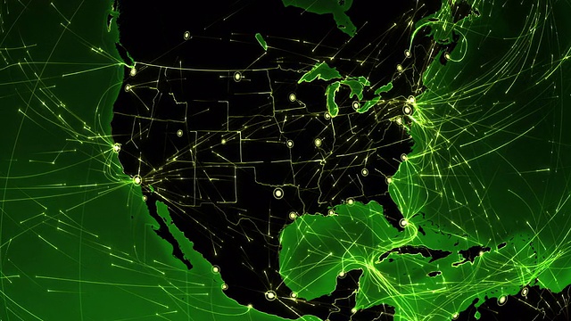 地球连接。美国。空中、海上、地面航线/国家边界。我们。视频素材