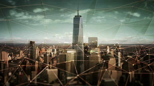 曼哈顿金融区的鸟瞰图。Technology-Futuristic。视频素材