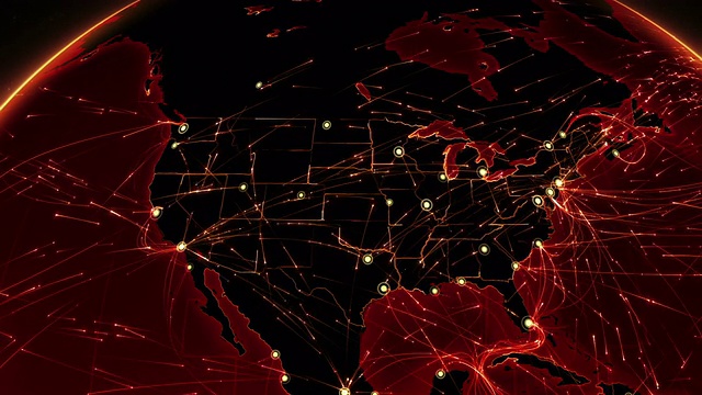 地球连接。美国。空中，海上，地面路线和国家边界。视频素材