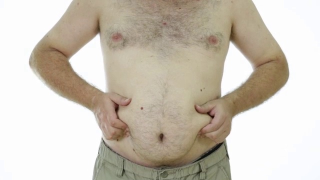 胖男人捏着肚子喜欢腰间赘肉视频素材