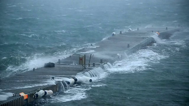 在冰岛雷克雅未克的暴风雨中，船坞剧烈摇晃视频素材