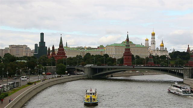 莫斯科,俄罗斯。克里姆林宫和莫斯科河。视频下载