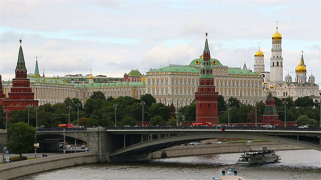 莫斯科,俄罗斯。克里姆林宫和莫斯科河。视频下载