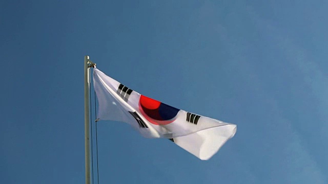韩国国旗在风中飘扬视频素材