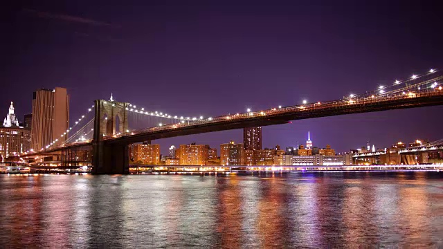 彩色之夜曼哈顿全景从布鲁克金4k时间流逝纽约视频素材