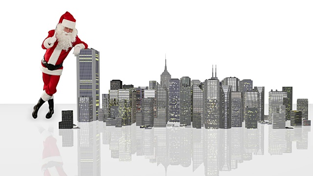 圣诞老人神奇地在白色映衬下建造一座现代城市视频下载