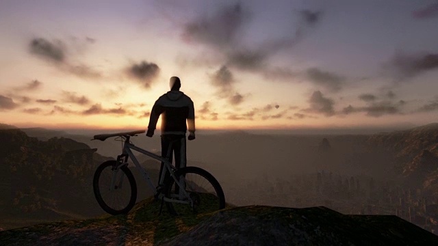 骑在山顶上，缓缓日落，倾斜向上视频素材