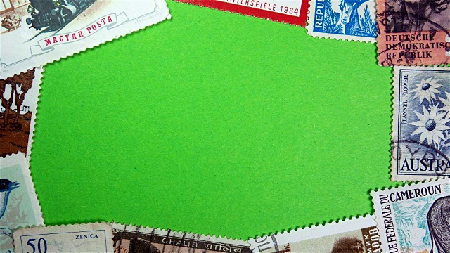 邮票在绿色屏幕上视频素材