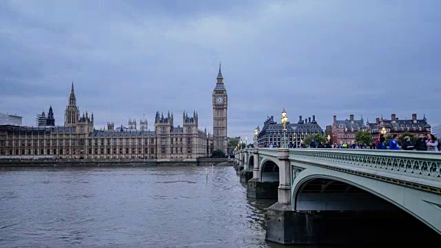 伦敦大本钟的天际线时间流逝黄昏到夜晚视频素材