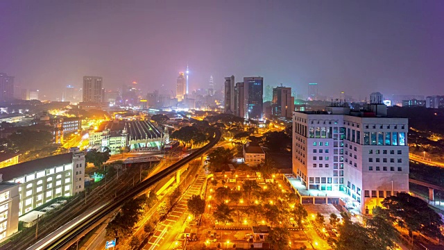 高清视频。夜景。吉隆坡城市天际线。时间流逝。视频素材