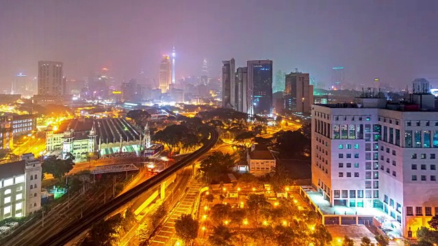 4 k。夜景。吉隆坡城市天际线。时间流逝。视频素材